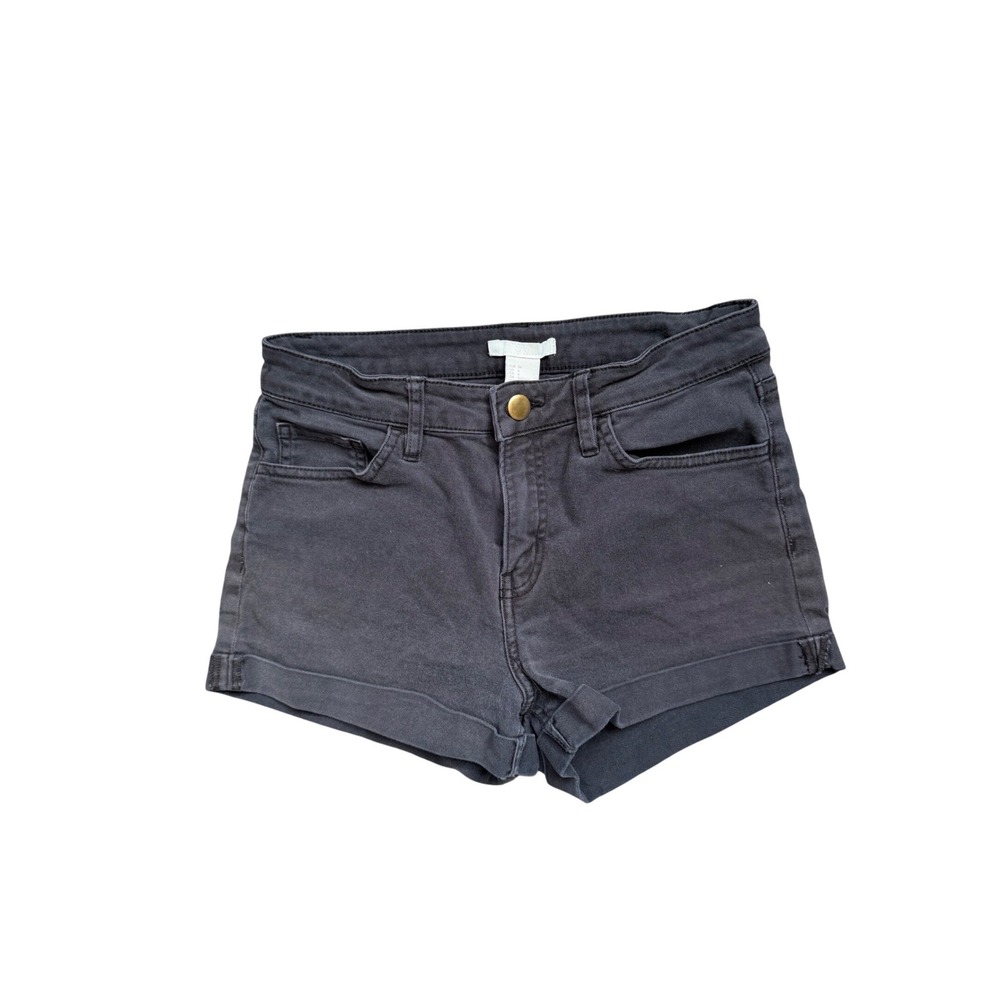 H&M Denim Shorts Women 4 Dark Grey High Waisted Cuffed Stretch Five Pocket
